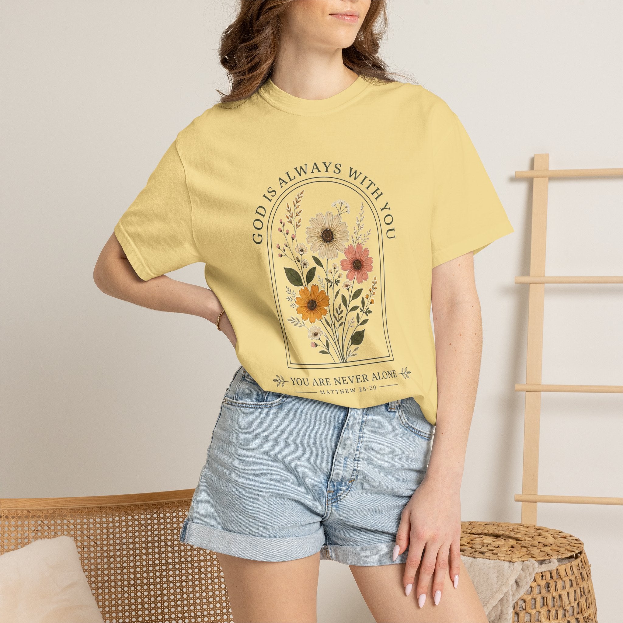 Inspirational Bible Verse Floral T-Shirt — Cheerful Scripture Floral Tee