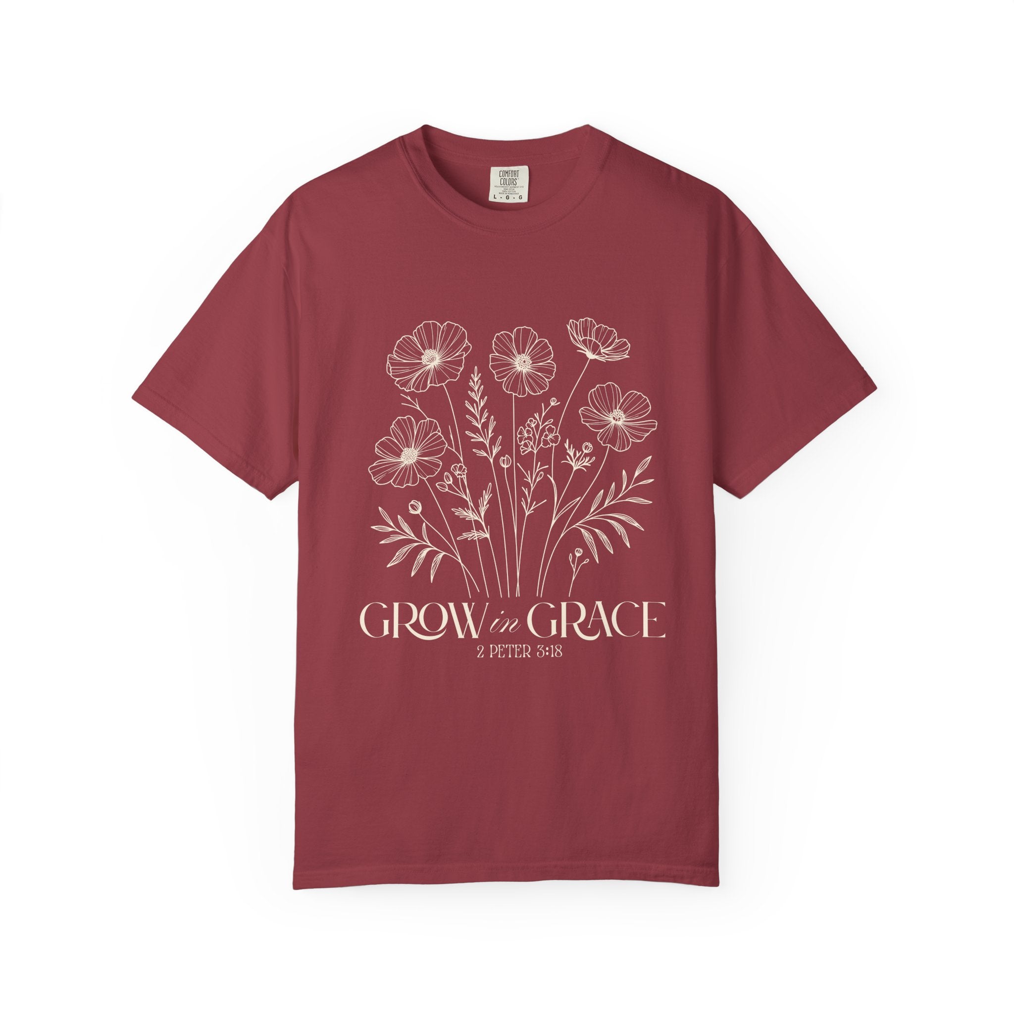 T-Shirt — Minimal white floral design Grow in Grace