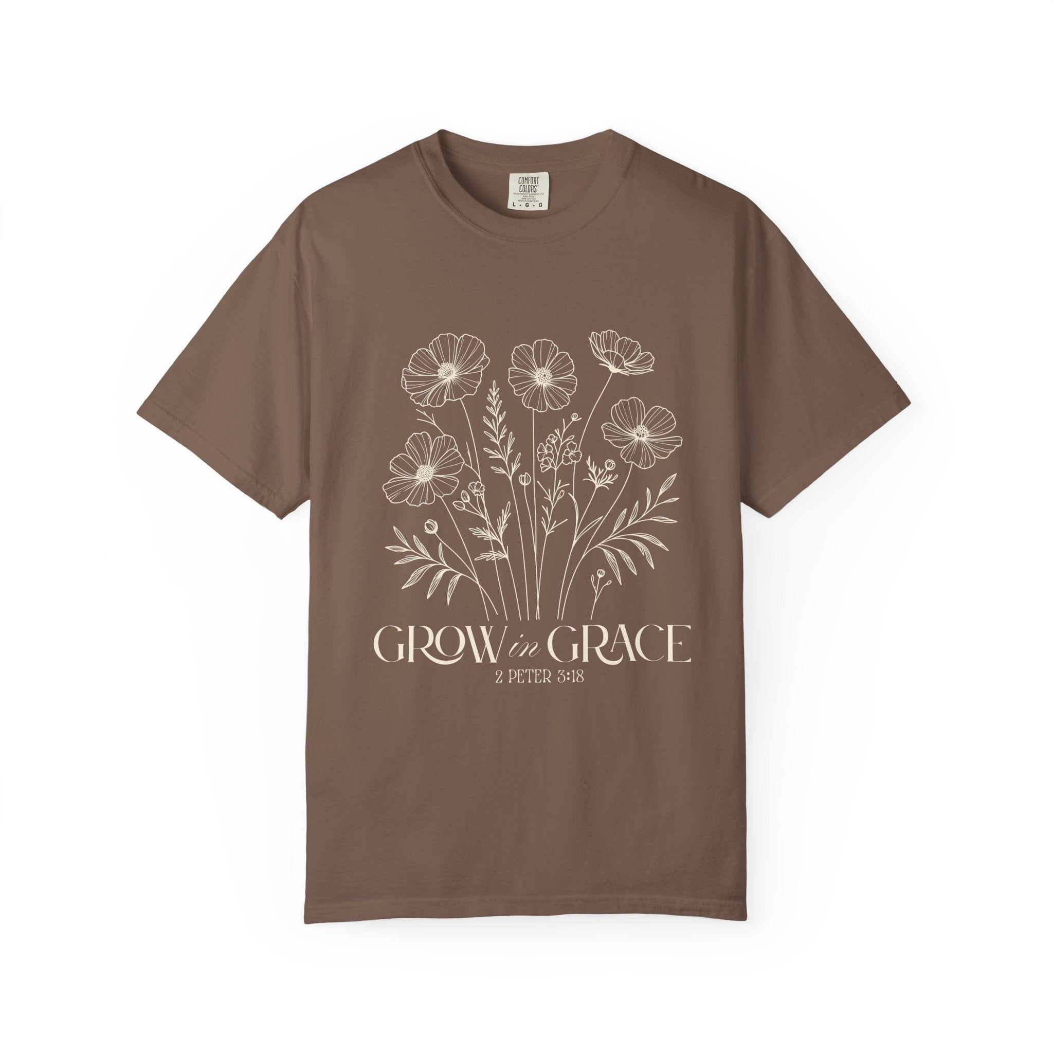 T-Shirt — Minimal white floral design Grow in Grace