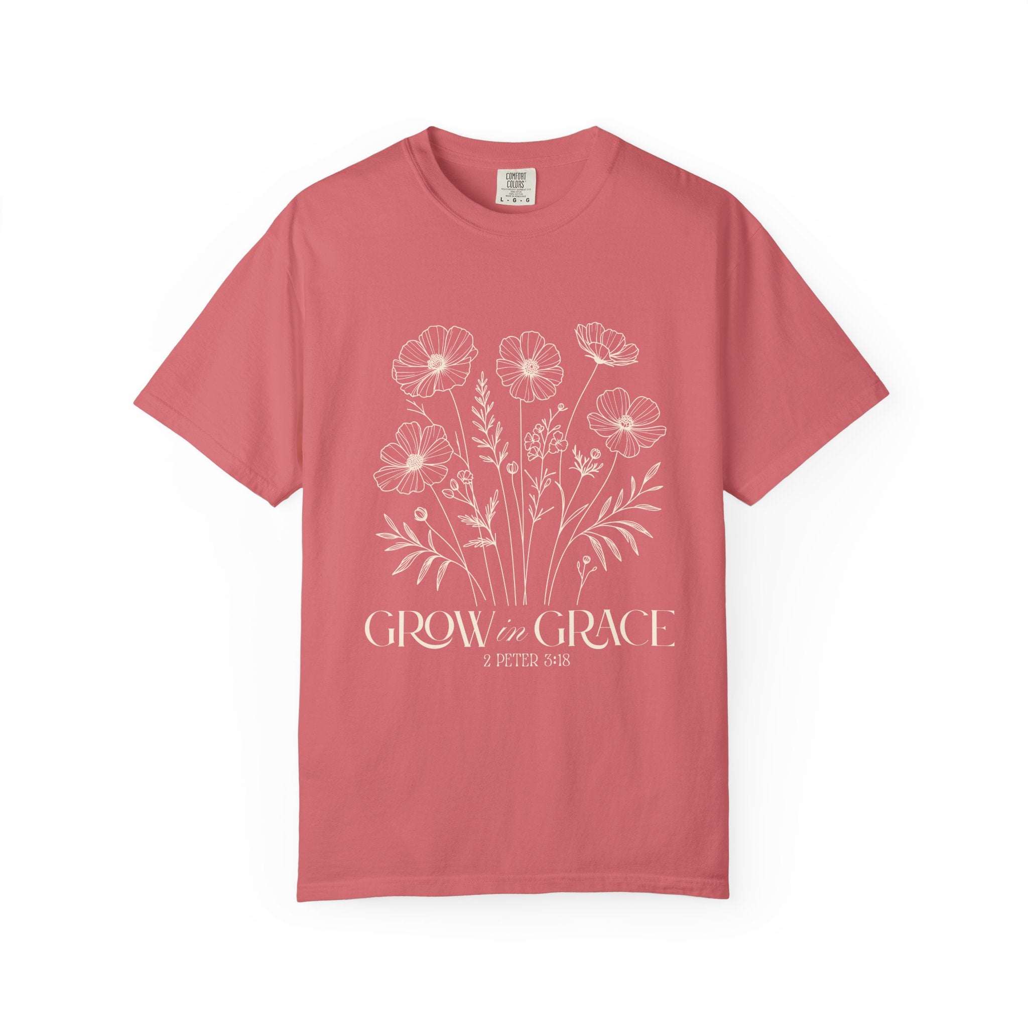 T-Shirt — Minimal white floral design Grow in Grace