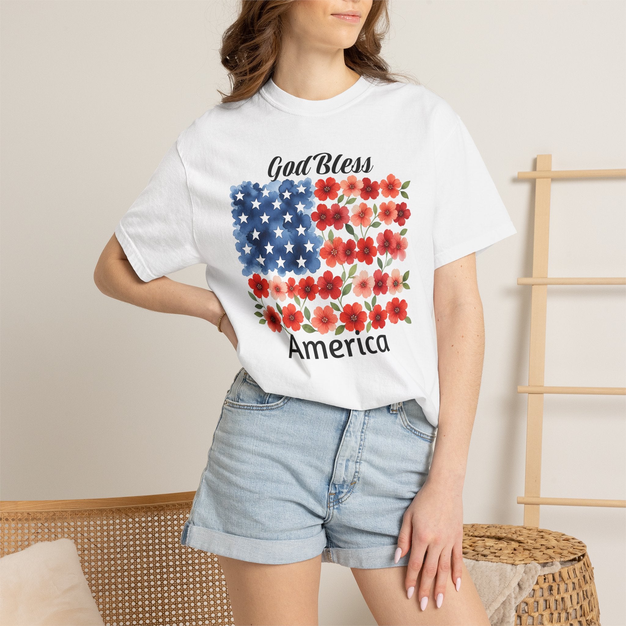 God Bless America Floral Flag T-Shirt