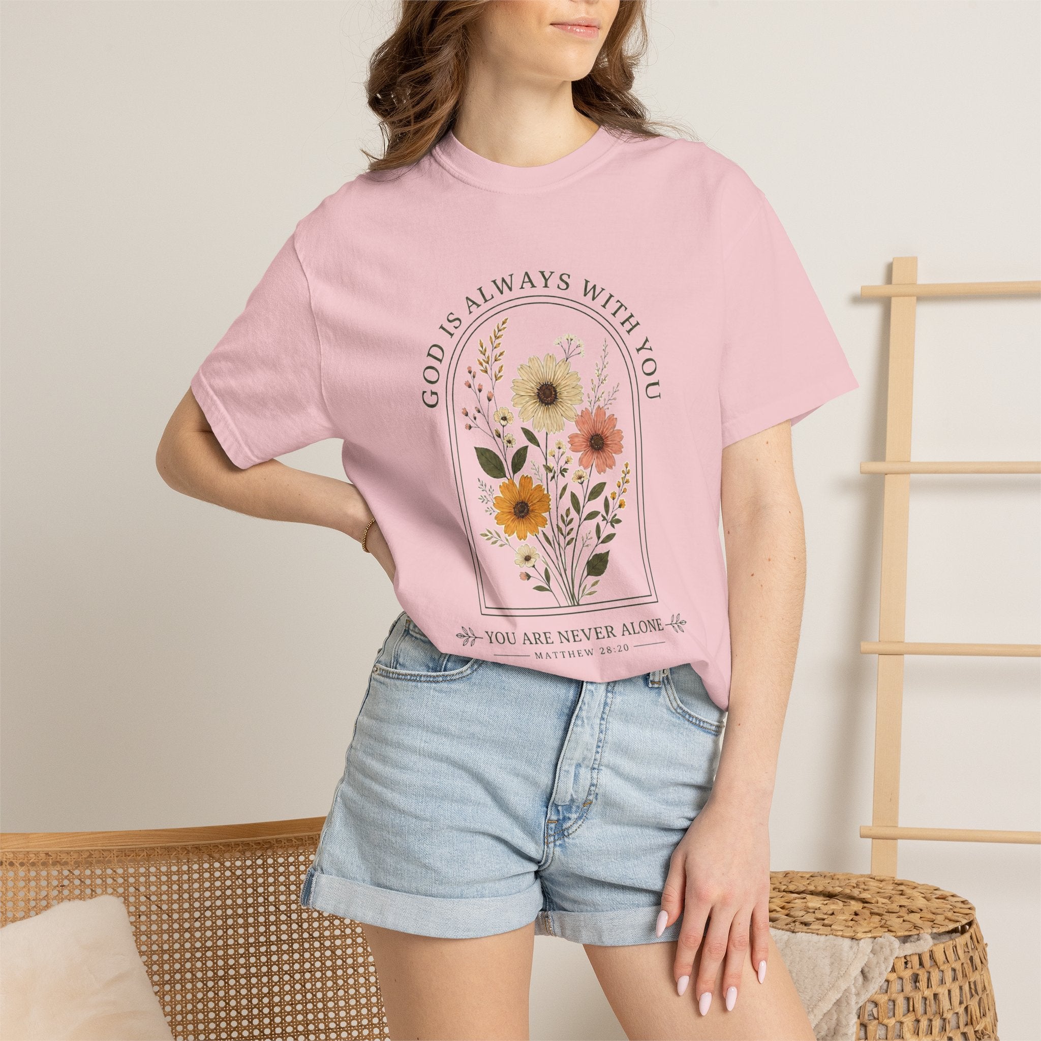 Inspirational Bible Verse Floral T-Shirt — Cheerful Scripture Floral Tee