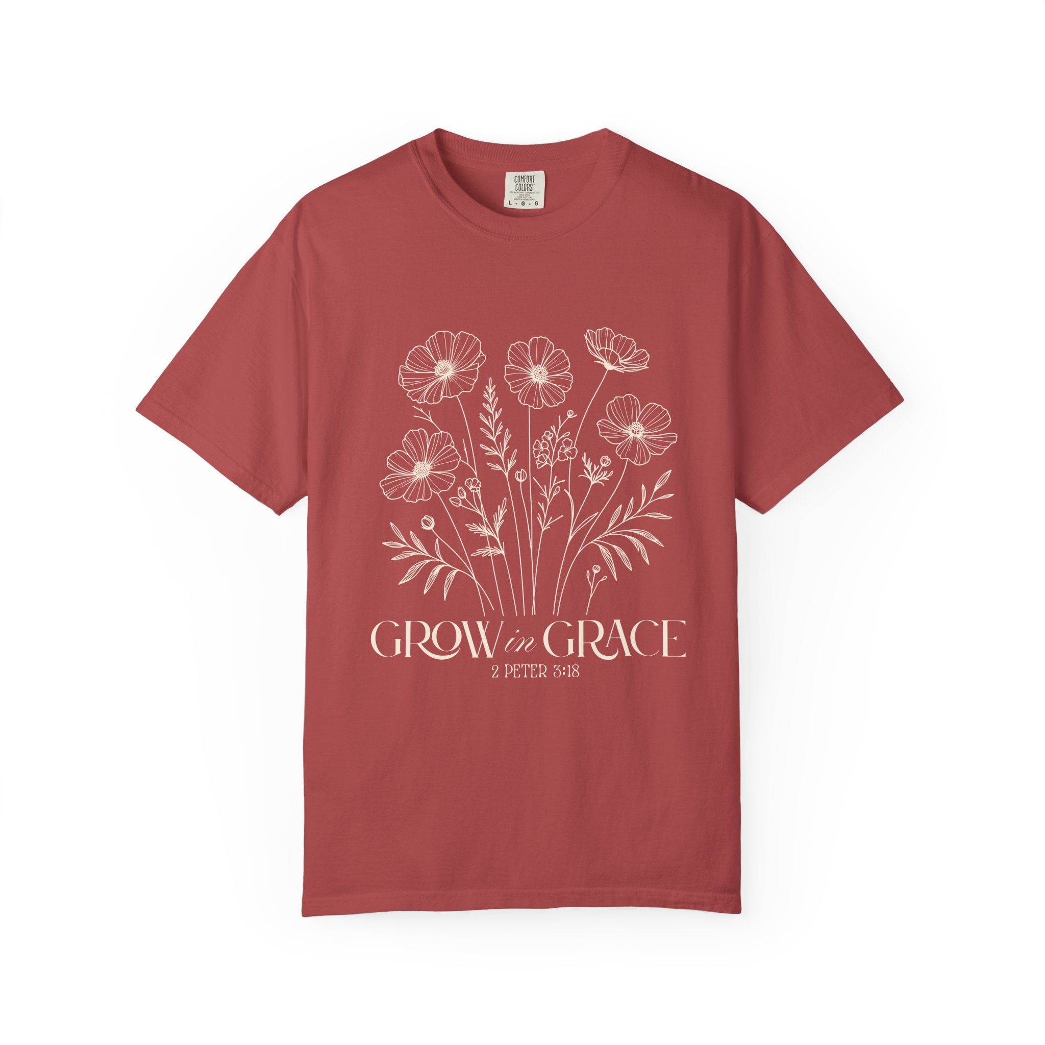 T-Shirt — Minimal white floral design Grow in Grace