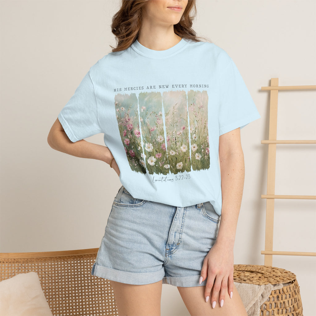 Floral Morning Meadow T‑Shirt – "His Mercies Are New Every Morning" Inspirational Tee
