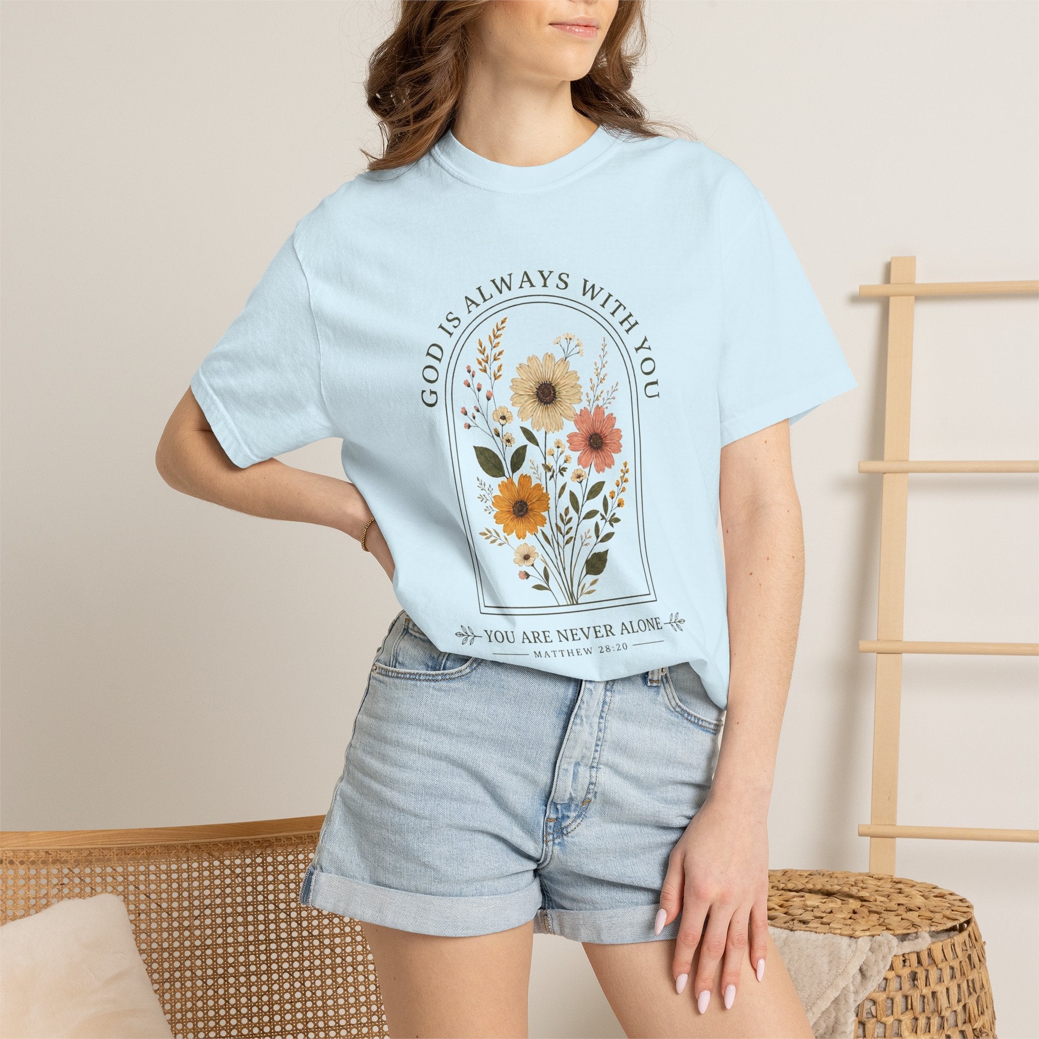 Inspirational Bible Verse Floral T-Shirt — Cheerful Scripture Floral Tee