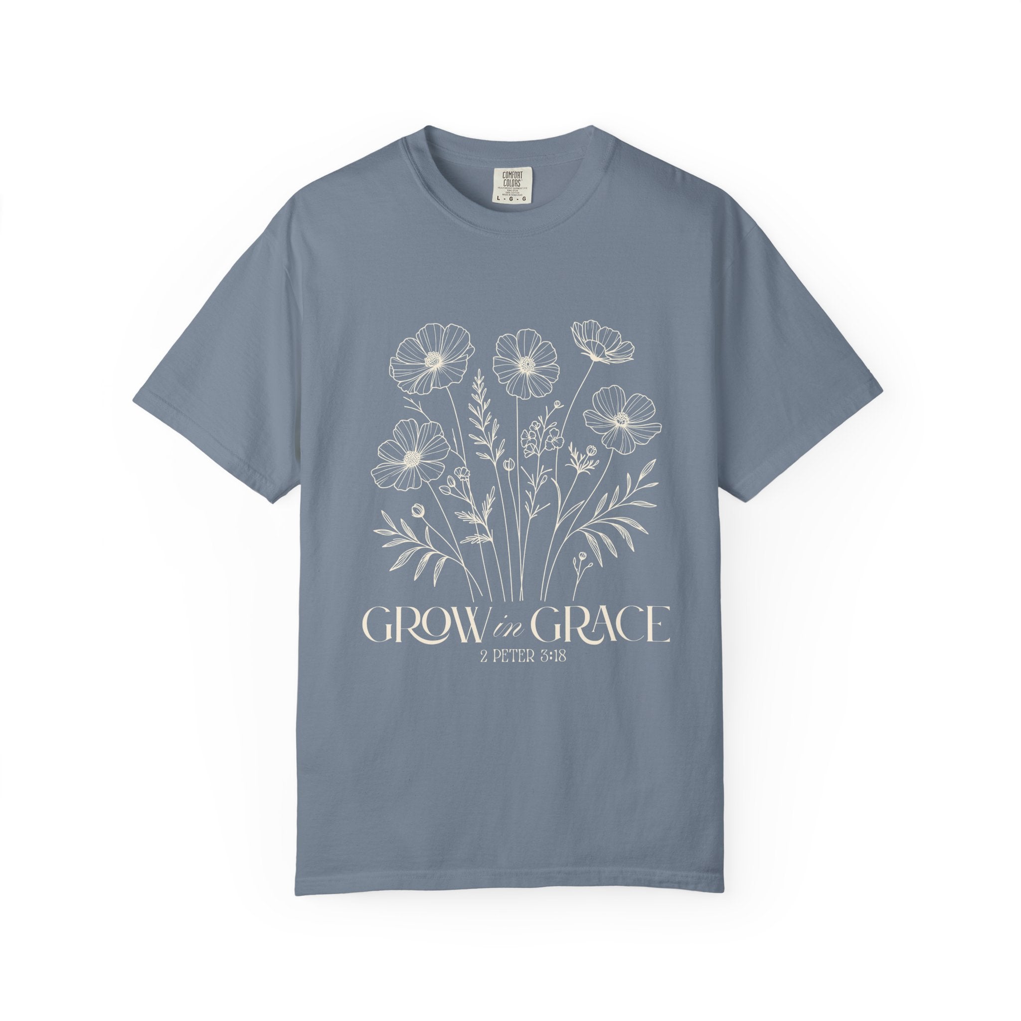T-Shirt — Minimal white floral design Grow in Grace