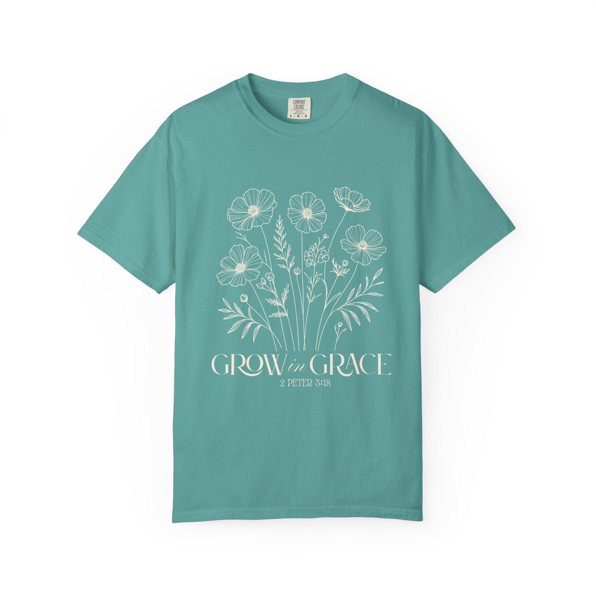 T-Shirt — Minimal white floral design Grow in Grace