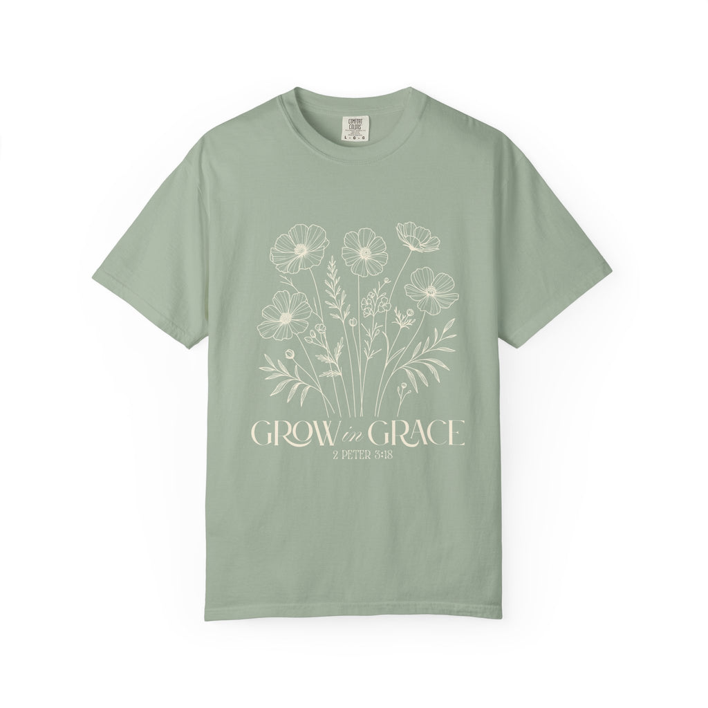 T-Shirt — Minimal white floral design Grow in Grace