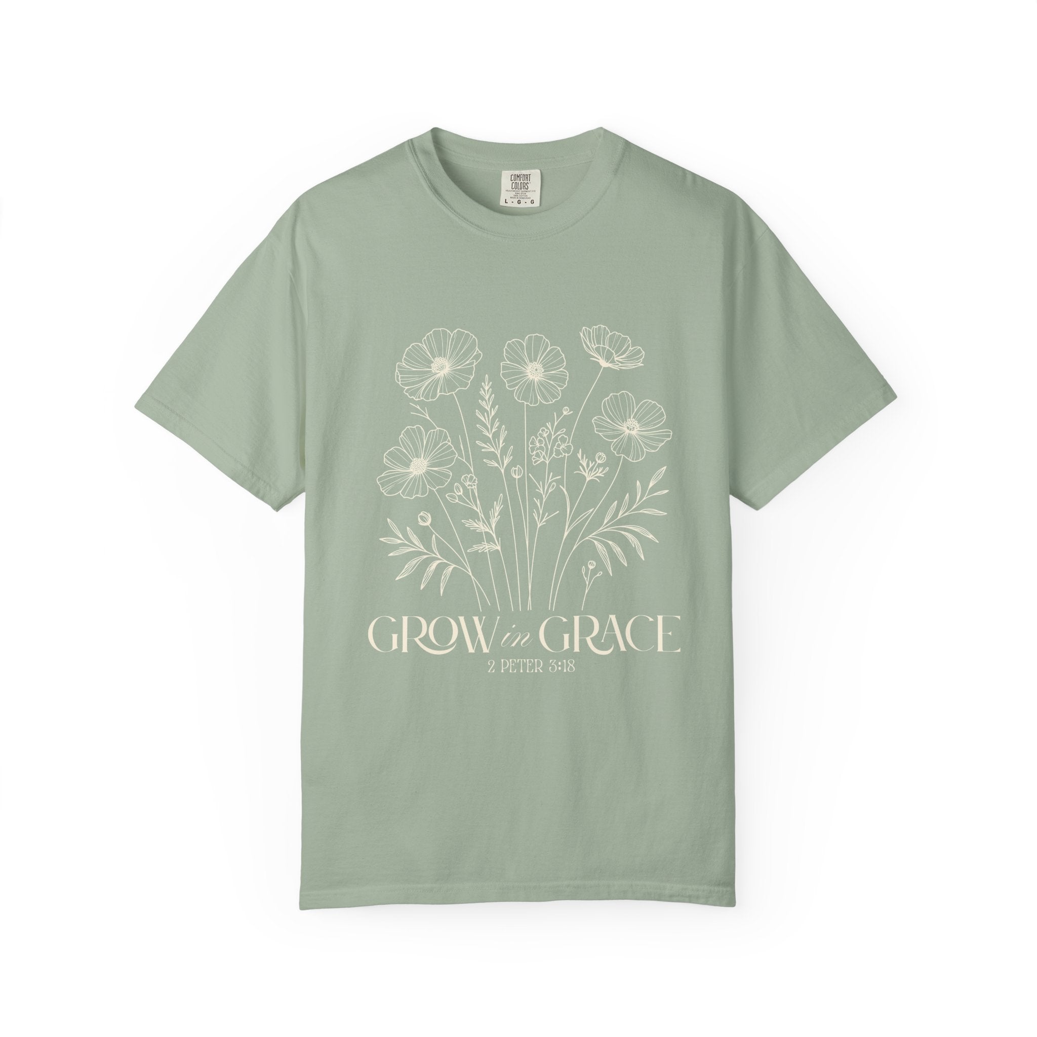 T-Shirt — Minimal white floral design Grow in Grace