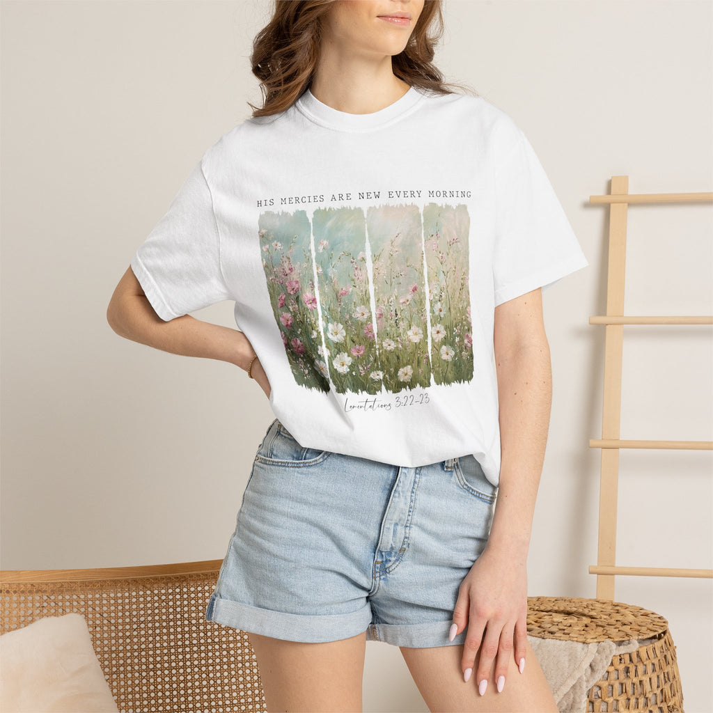 Floral Morning Meadow T‑Shirt – "His Mercies Are New Every Morning" Inspirational Tee