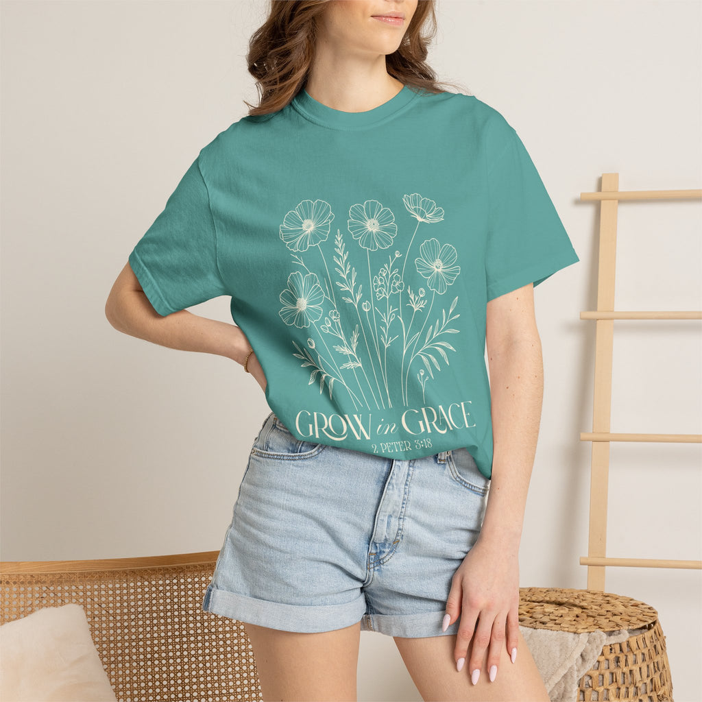 T-Shirt — Minimal white floral design Grow in Grace
