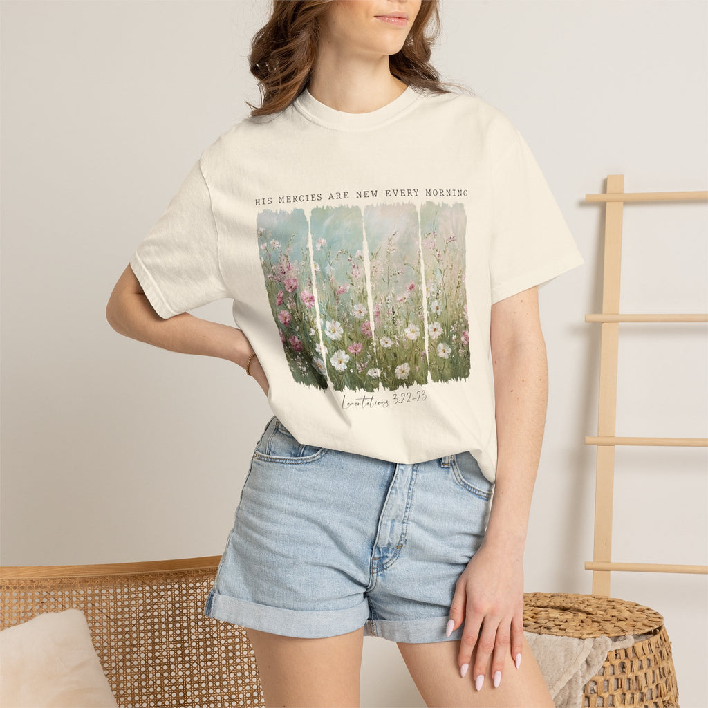 Floral Morning Meadow T‑Shirt – "His Mercies Are New Every Morning" Inspirational Tee