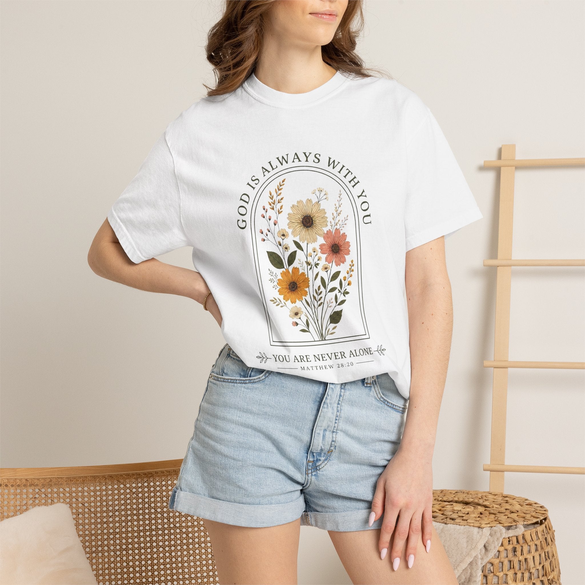 Inspirational Bible Verse Floral T-Shirt — Cheerful Scripture Floral Tee