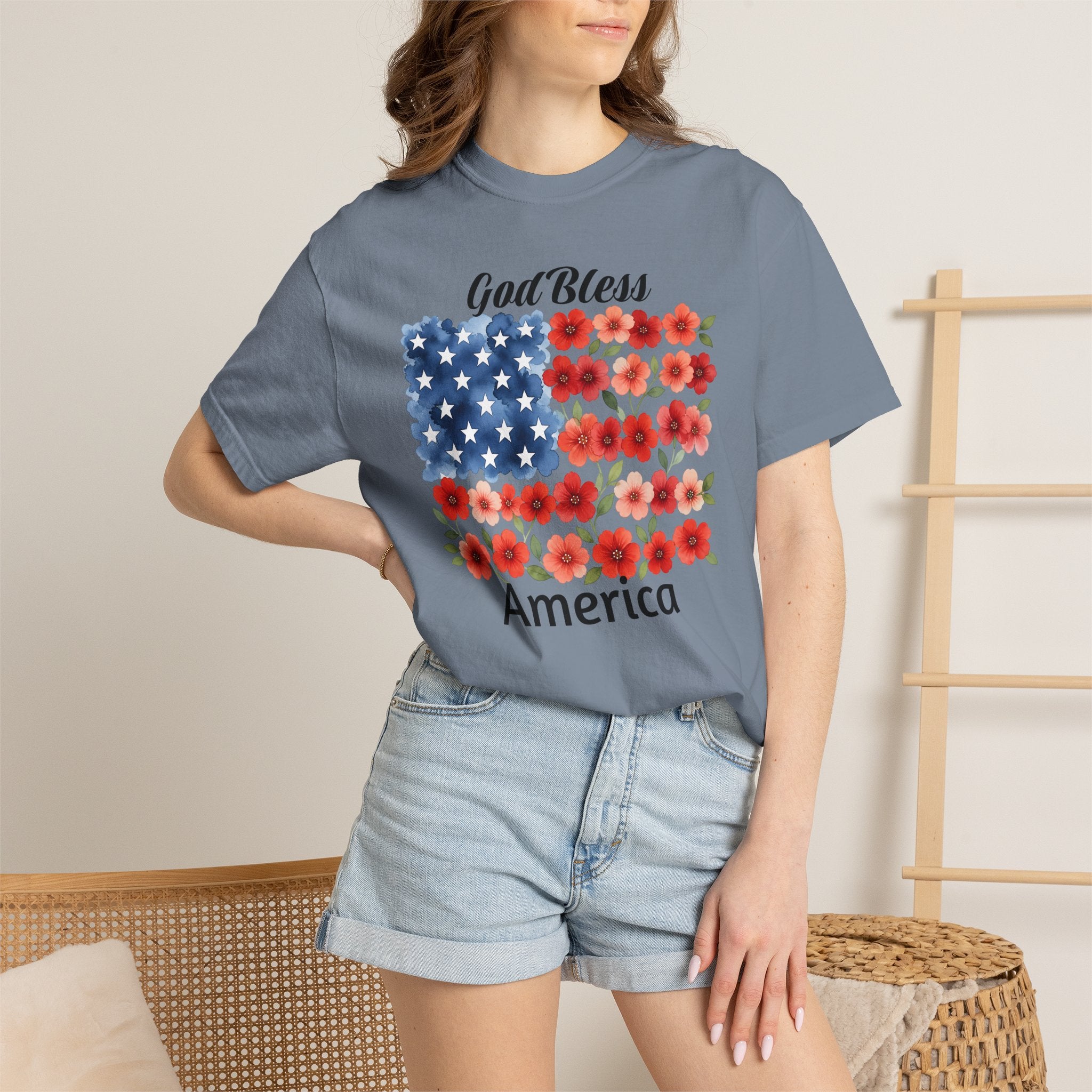 God Bless America Floral Flag T-Shirt