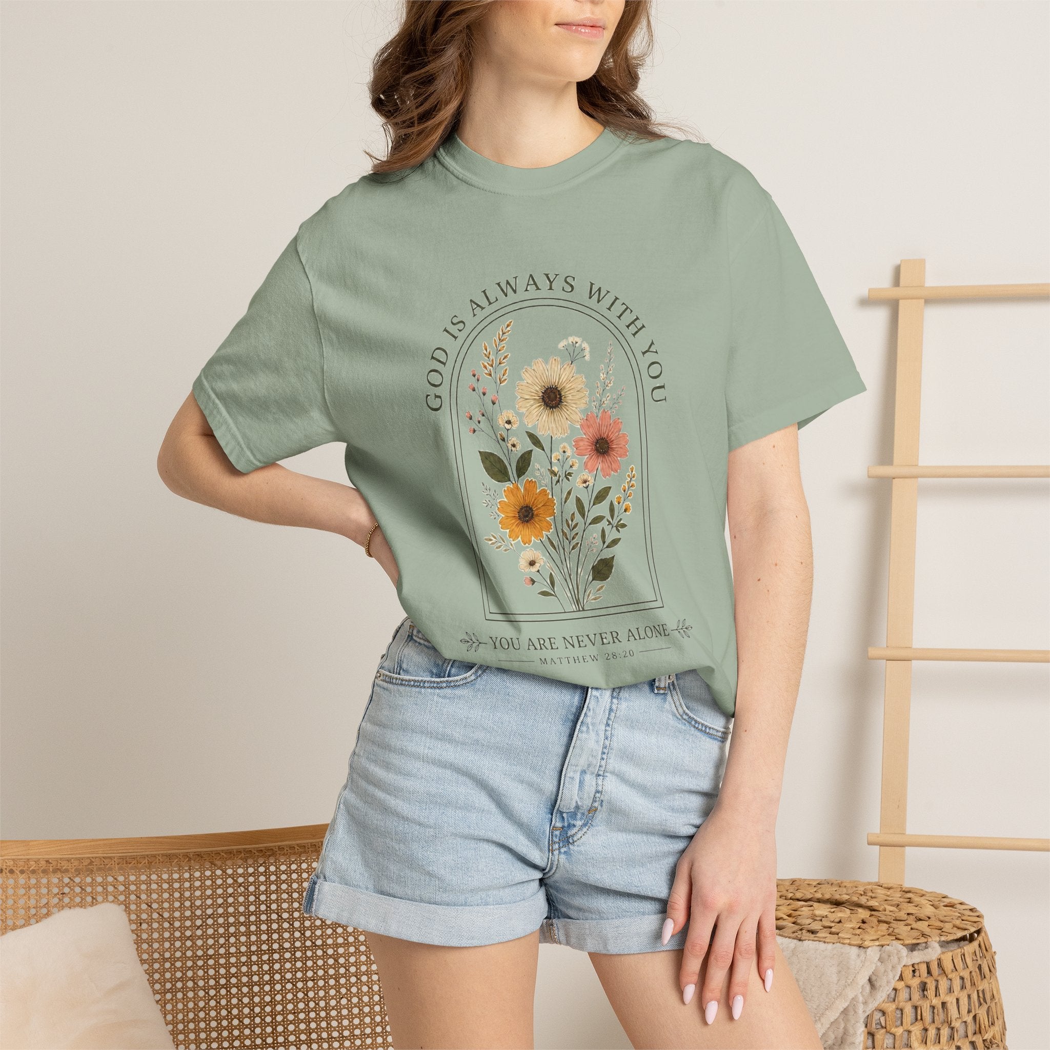 Inspirational Bible Verse Floral T-Shirt — Cheerful Scripture Floral Tee